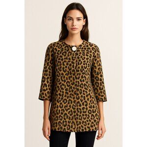 NWT Cabi By Carol Anderson Leopard Print 3/4 Sleeve Jacket M Cotton Blend Womens